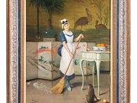 Auguste serrure (1825-1903), the maiden and a monkey, oil on canvas 70 x 56 cm. (27.55 x 22.05 in.), frame: 93 x 79 cm. (36.60 x 31.10 in.) - afbeelding 2 van  6
