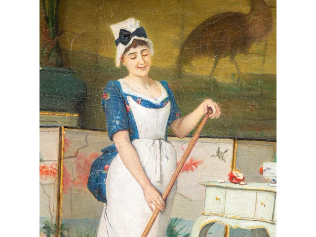 Auguste serrure (1825-1903), the maiden and a monkey, oil on canvas 70 x 56 cm. (27.55 x 22.05 in.), frame: 93 x 79 cm. (36.60 x 31.10 in.) - afbeelding 5 van  6