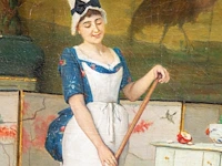 Auguste serrure (1825-1903), the maiden and a monkey, oil on canvas 70 x 56 cm. (27.55 x 22.05 in.), frame: 93 x 79 cm. (36.60 x 31.10 in.) - afbeelding 5 van  6