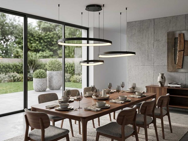 Auren design hanglamp zwart 42cm&62cm&82cm trio ring 160w led cct 3 kleur(1x) - afbeelding 2 van  4