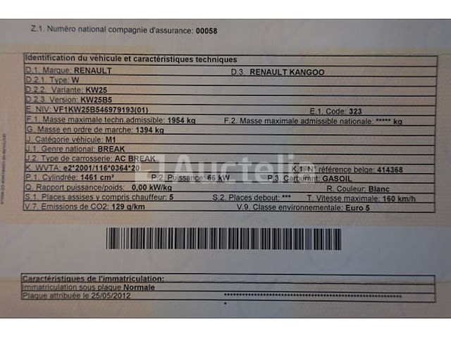 Auto (ongeluk - voor onderdelen) renault kangoo (2012-vin:vf1kw25b546979193) - afbeelding 52 van  58