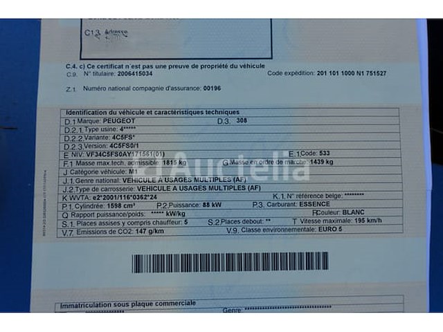 Auto peugeot 308 (2010-147,666 km)(vin:vf34c5fs0ay171561) - afbeelding 37 van  37