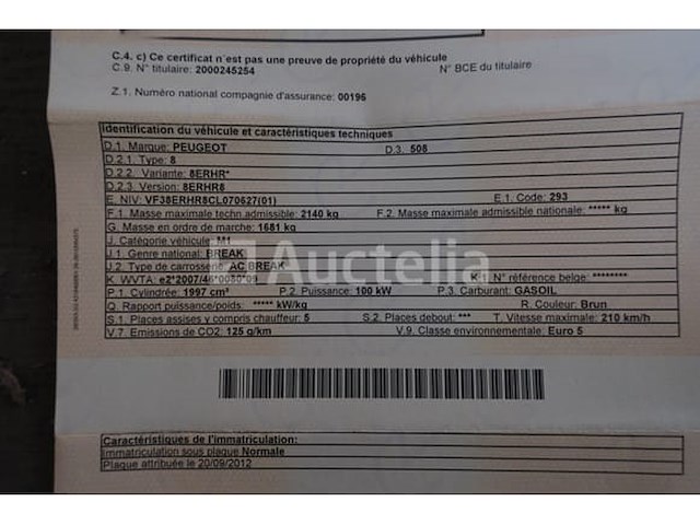 Auto peugeot 508 sw (2012-269,799 km-vin:vf38erhr8cl070627) - afbeelding 42 van  52