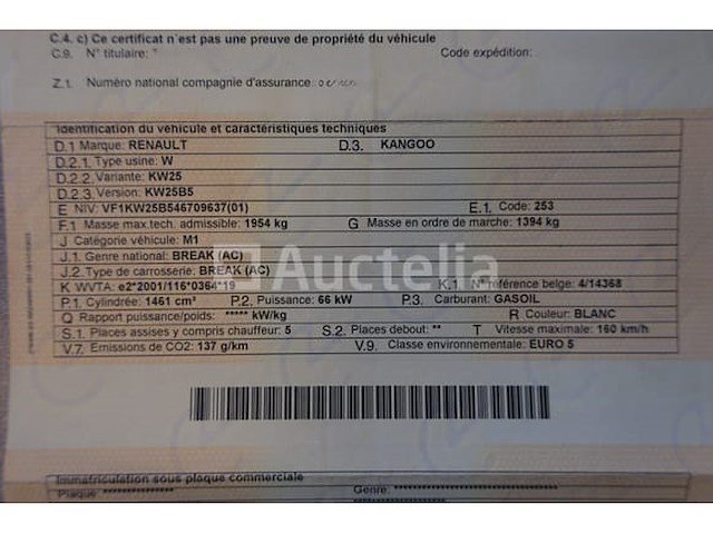 Auto renault kangoo (2012-151,774 km-vin:vf1kw25b546709637) - afbeelding 46 van  47