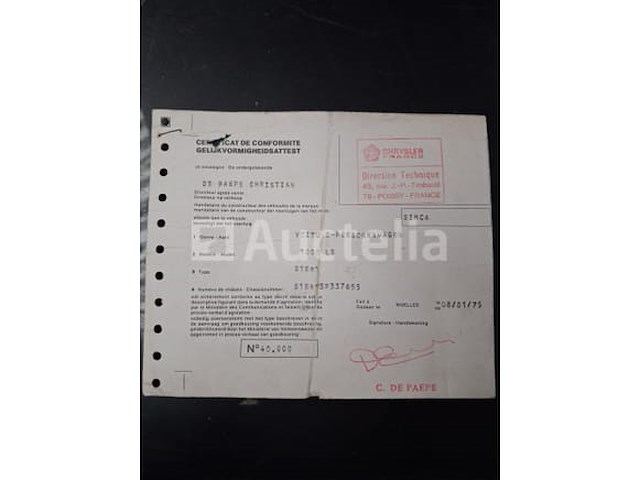 Auto simca 1000 (1975 (ca. 79.000 km-vin:s1eb15p337655) - afbeelding 2 van  16