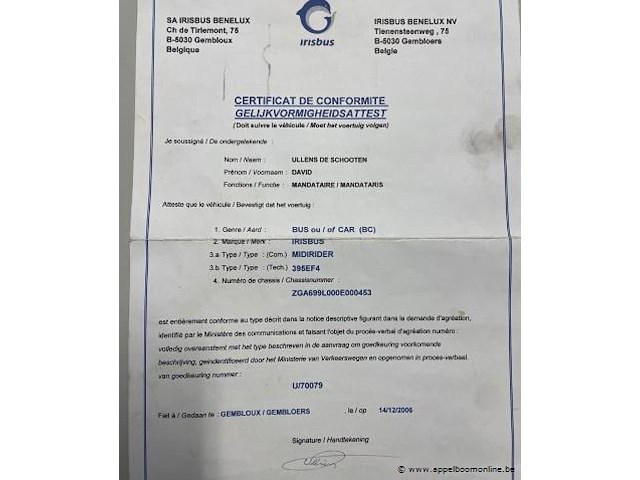 Autobus iveco irisbus, midirider, zga699l00e00453, 1e inschr 13/12/06, 5880cm³, diesel, km stand vlgs ltst keuring 245 269km, keuring geldig to 09/25, identificatieverslag, inschrijvingsbewijs, gelijkvormigheidsattest - afbeelding 16 van  25