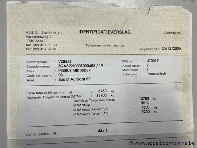 Autobus iveco irisbus, midirider, zga699l00e00453, 1e inschr 13/12/06, 5880cm³, diesel, km stand vlgs ltst keuring 245 269km, keuring geldig to 09/25, identificatieverslag, inschrijvingsbewijs, gelijkvormigheidsattest - afbeelding 17 van  25
