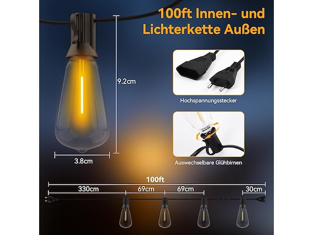 Avanlo led-lichtsnoer voor buiten, 30,5 m - afbeelding 2 van  4