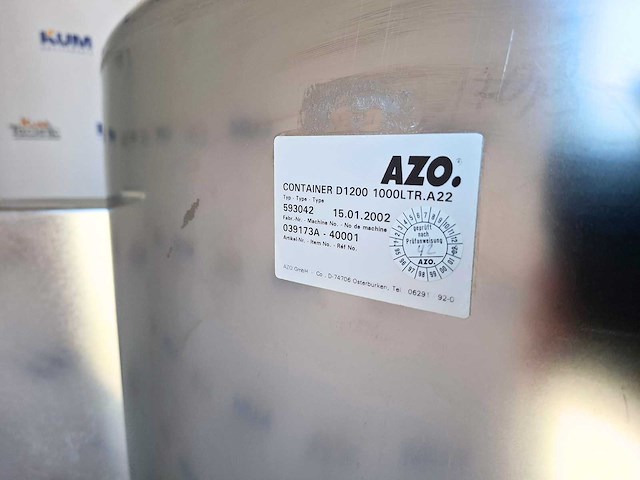 Azo - roestvrijstalen tank – azo d1200 – 1000 l - 2002 (2x) - afbeelding 4 van  7