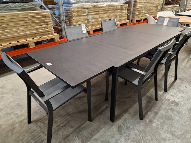 Azur - alu tuintafel lanciano zwart 180-270 x 100cm + antraciet glaskeramiek - afbeelding 10 van  10