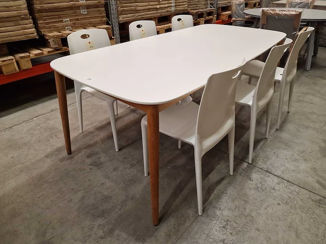 Azur - duranite tuintafel helsinki wit 213 x 100cm + teak poten - afbeelding 1 van  4