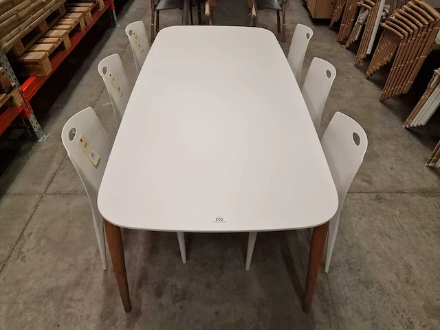 Azur - duranite tuintafel helsinki wit 213 x 100cm + teak poten - afbeelding 2 van  4
