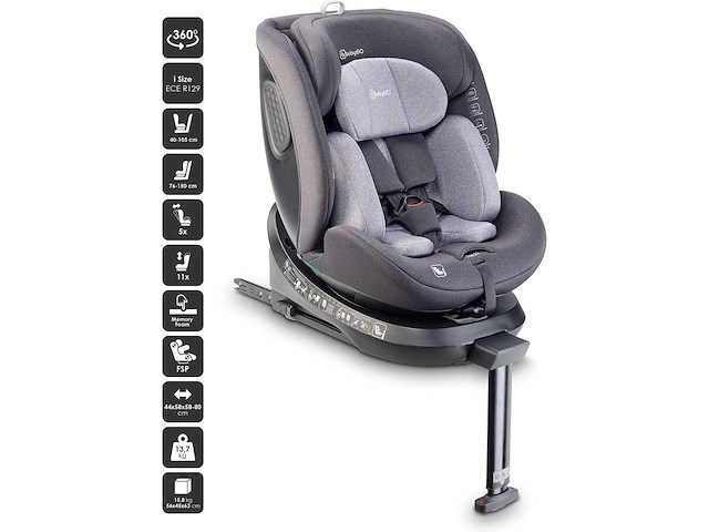 Babygo move 360 autostoeltje - i-size roterend autostoeltje met isofix - voor kinderen van 40 tot 150 cm - grijs - afbeelding 3 van  8