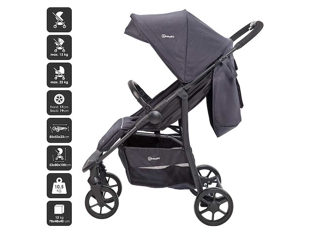 Babygo style 3-in-1 combinatiekinderwagen, zwart - afbeelding 4 van  8