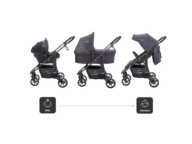 Babygo style 3-in-1 combinatiekinderwagen, zwart - afbeelding 5 van  8
