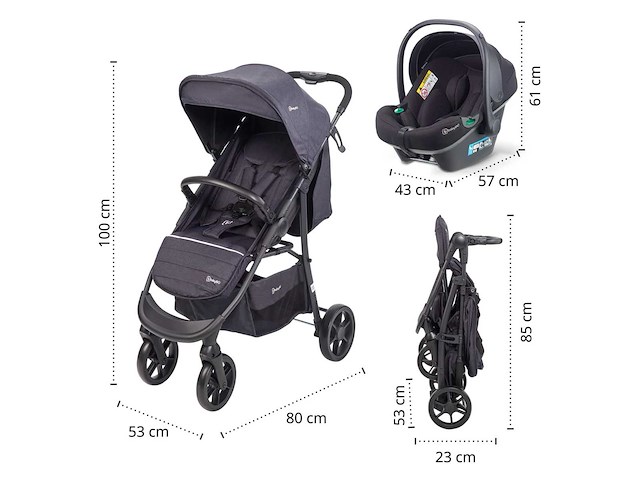 Babygo style 3-in-1 combinatiekinderwagen, zwart - afbeelding 7 van  8