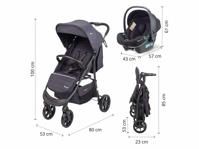 Babygo style 3-in-1 combinatiekinderwagen, zwart - afbeelding 2 van  3