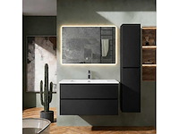 Badkamer meubel set 100cm onderkast lavabo led spiegel kolom kast mat zwart - afbeelding 1 van  1