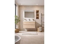 Badkamer meubel set 100cm onderkast lavabo led spiegel licht grijseik - afbeelding 1 van  1