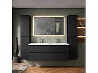 Badkamer meubel set 120cm onderkast lavabo led spiegel kolom kast mat zwart - afbeelding 1 van  3