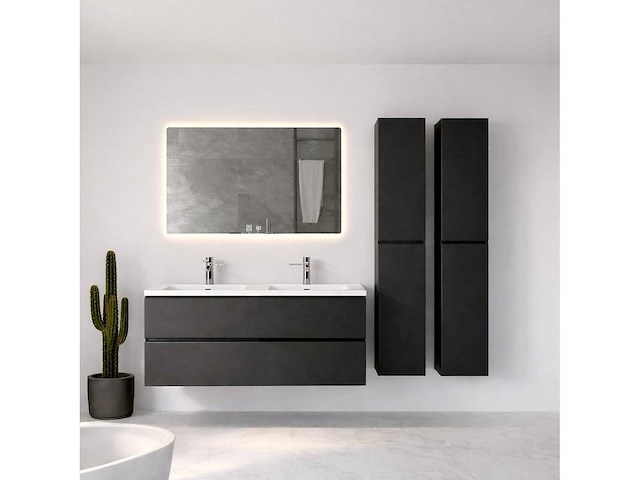 Badkamer meubel set 120cm onderkast lavabo led spiegel zonder kolom kast mat zwart - afbeelding 3 van  3