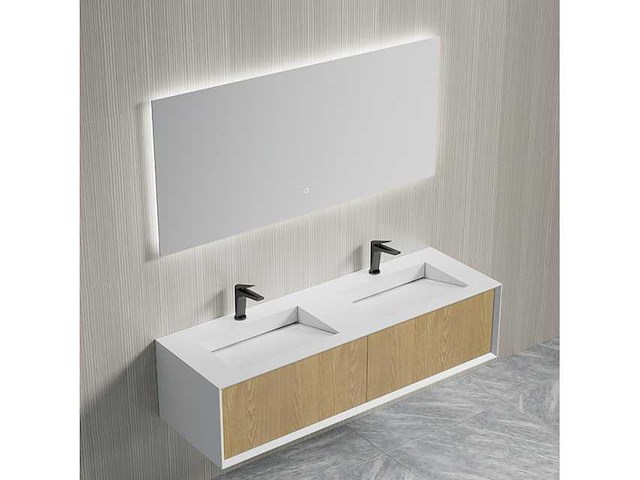 Badkamerkast eikenhout 140cm dubbele + led-spiegel - afbeelding 1 van  4