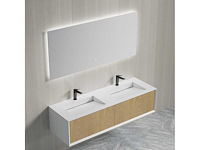 Badkamerkast eikenhout 140cm dubbele + led-spiegel - afbeelding 1 van  4