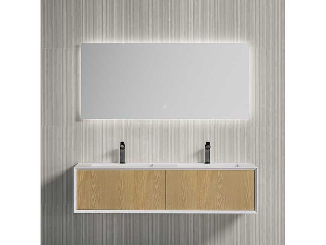 Badkamerkast eikenhout 140cm dubbele + led-spiegel - afbeelding 2 van  4