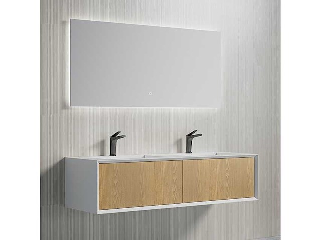 Badkamerkast eikenhout 140cm dubbele + led-spiegel - afbeelding 3 van  4