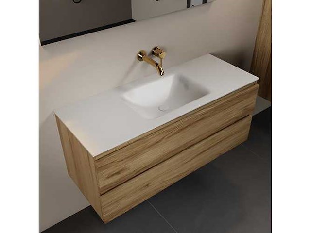 Badkamerkast eikenhout honing 120cm midden - afbeelding 1 van  6