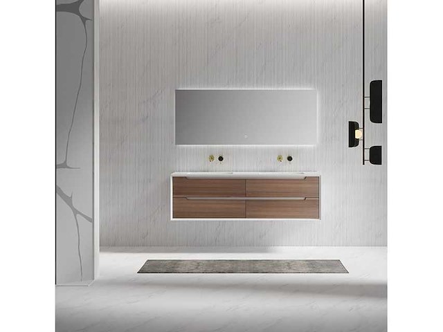 Badkamerkast mocha 140cm dubbele + led-spiegel - afbeelding 2 van  3