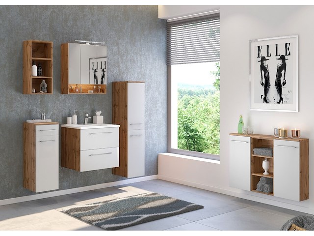 Badkamerkast sefa 90cm 2 deuren - eik/wit - afbeelding 1 van  7