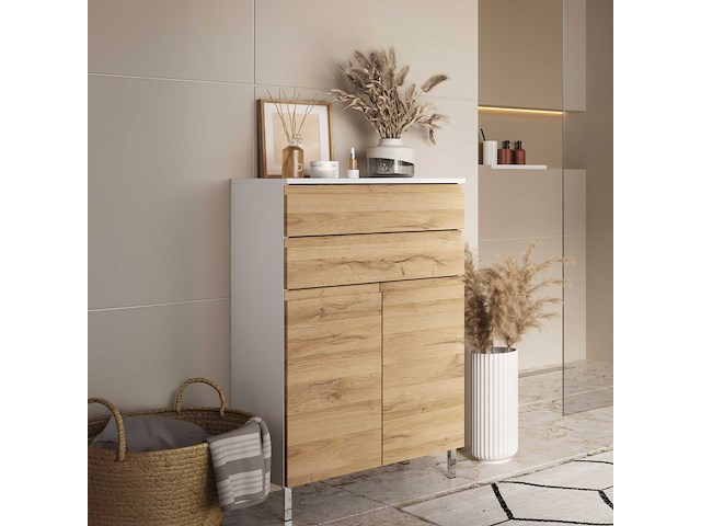 Badkamerkast torres 60cm met 2 deuren & 2 lades - eikdecor/wit - afbeelding 7 van  7