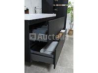 Badkamermeubel 120 cm - donker hout decor + witte dubbele wasbak - incl. kranen - afbeelding 3 van  10