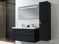 Badkamermeubel 120 cm - donker hout decor + witte dubbele wasbak - incl. kranen - afbeelding 8 van  10