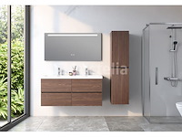 Badkamermeubel 120 cm - donker hout decor + witte dubbele wasbak - incl. kranen - afbeelding 2 van  6