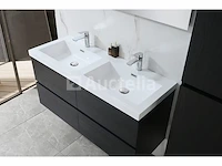 Badkamermeubel 120 cm - donker hout decor + witte dubbele wasbak - incl. kranen - afbeelding 5 van  10