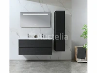 Badkamermeubel 120 cm - donker hout decor + witte dubbele wasbak - incl. kranen - afbeelding 7 van  10
