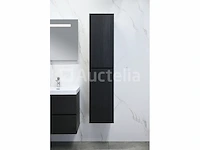 Badkamermeubel 120 cm - donker hout decor + witte dubbele wasbak - incl. kranen - afbeelding 8 van  10