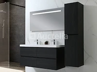 Badkamermeubel 120 cm - donker hout decor + witte dubbele wasbak - incl. kranen - afbeelding 10 van  10