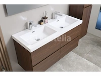 Badkamermeubel 120 cm - donker hout decor + witte dubbele wasbak - incl. kranen - afbeelding 3 van  6