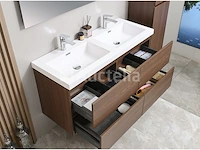 Badkamermeubel 120 cm - donker hout decor + witte dubbele wasbak - incl. kranen - afbeelding 5 van  6