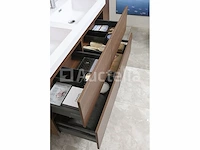 Badkamermeubel 120 cm - donker hout decor + witte dubbele wasbak - incl. kranen - afbeelding 6 van  6
