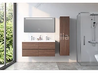 Badkamermeubel 120 cm - donker hout decor + witte dubbele wasbak - incl. kranen - afbeelding 4 van  6