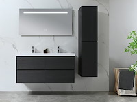 Badkamermeubel 120 cm - donker hout decor + witte dubbele wasbak - incl. kranen - afbeelding 1 van  10