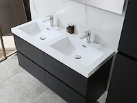 Badkamermeubel 120 cm - donker hout decor + witte dubbele wasbak - incl. kranen - afbeelding 3 van  10