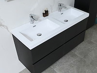 Badkamermeubel 120 cm - donker hout decor + witte dubbele wasbak - incl. kranen - afbeelding 5 van  10