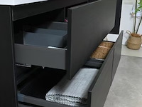 Badkamermeubel 120 cm - donker hout decor + witte dubbele wasbak - incl. kranen - afbeelding 7 van  10