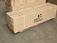 Badkamermeubel 120 cm - donker hout decor + witte dubbele wasbak - incl. kranen - afbeelding 2 van  10