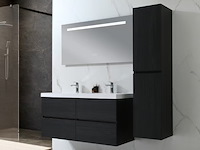Badkamermeubel 120 cm - donker hout decor + witte dubbele wasbak - incl. kranen - afbeelding 1 van  10
